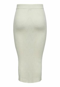 Gonna a matita lavorata a maglia in crema chiaro con motivo a zigzag testurizzato. Presenta una vita alta e una silhouette dritta, realizzata in materiale elasticizzato.