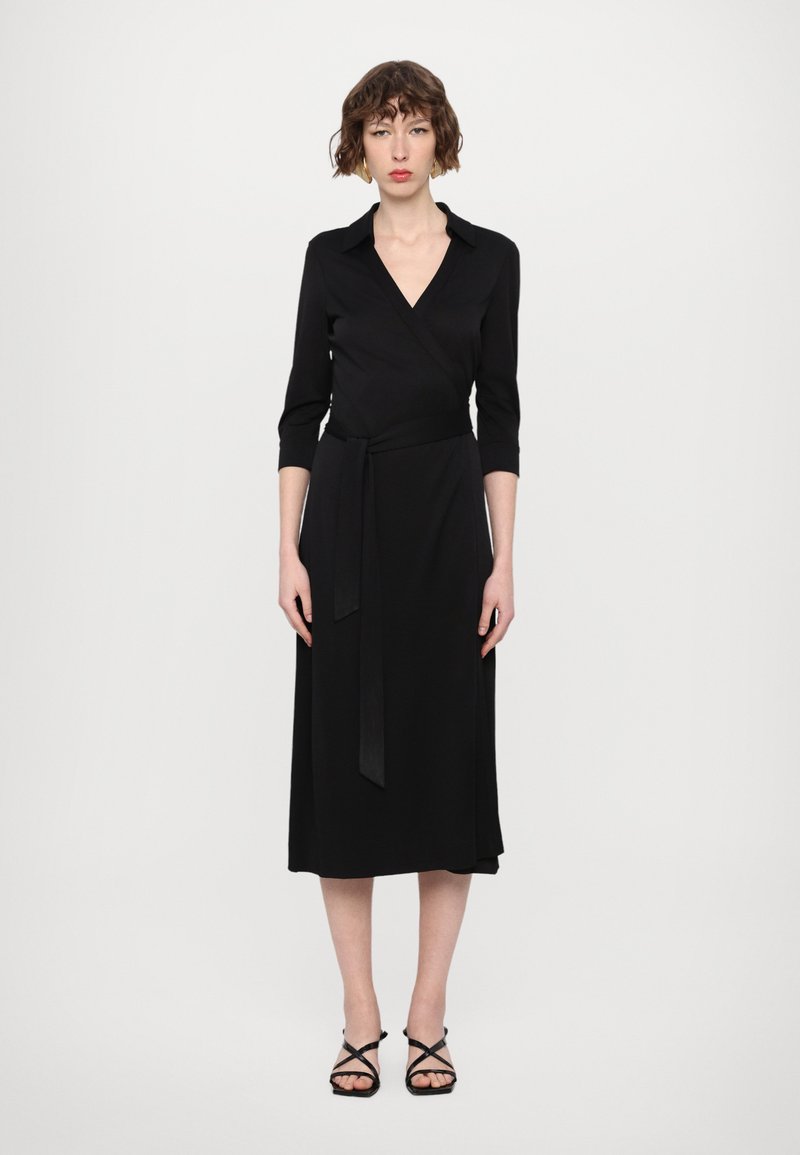 knee length dresses for ladies Abigail Silk Jersey Midi Wrap Dress