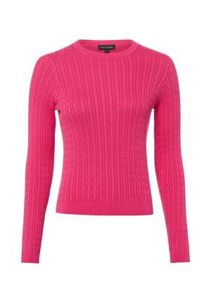 Felroze, lange mouwen, kabelgebreide trui met ronde hals en geribbelde manchetten en zoom.