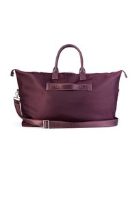 Bordowa torba z nylonu typu duffel z dwoma uchwytami i odpinanym paskiem. Z nadrukowanymi akcentami logo i zamkiem błyskawicznym. Gładka faktura.