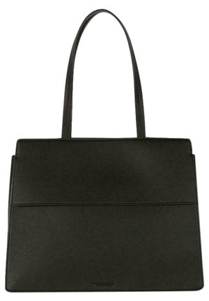 Sac à main en cuir noir avec une forme rectangulaire structurée et deux fines bandoulières.