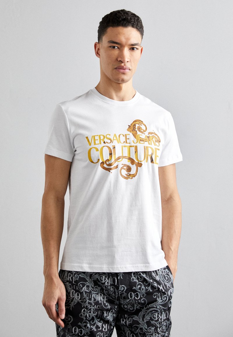 Versace Jeans Couture LOGO WATERCOLOR T shirt Med Print White gold versace-jeans-couture-logo-watercolor-t-shirt-med-print-white-gold