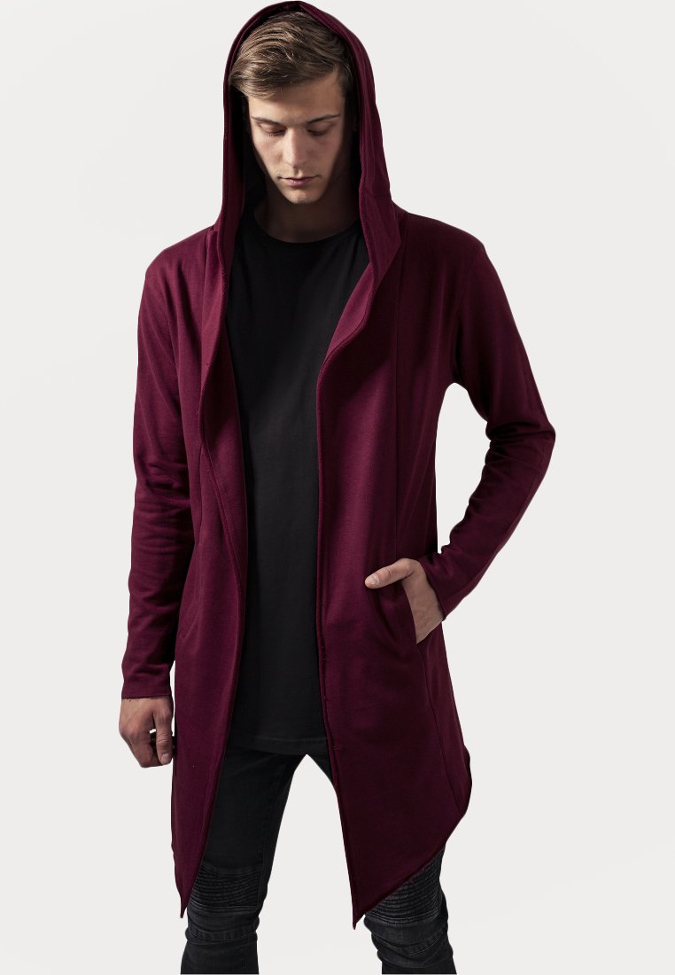 Urban Classics LONG HOODED OPEN EDGE CARDIGAN - Majica s kapuljačom i patentnim zatvaračem - burgundy