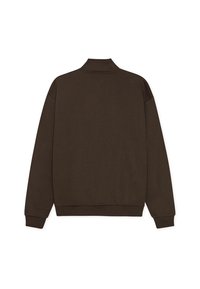 Καφέ φούτερ με ριμπ κολάρο και μανσέτες, με απλό, άνετο σχέδιο και μαλακή υφή. Μονόχρωμο χωρίς σχέδια.