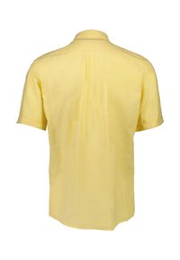 Korte mouwen shirt van lichtgele linnen, met een klassieke kraag, rugpand en rechte zoom met zijsplitten voor extra comfort.