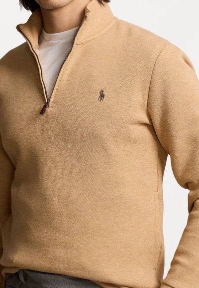 Polo Ralph Lauren DOUBLE-KNIT QUARTER-ZIP PULLOVER - Hosszú ujjú felső - classic camel heather