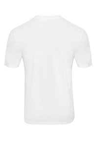 T-shirt blanc à manches courtes en coton. Encolure ronde simple et texture lisse et douce sans motifs ni graphiques.