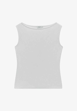 Biała bezrękawnik z okrągłym dekoltem i dopasowanym krojem. Wykonana z gładkiego materiału, cechująca się minimalistycznym i czystym stylem.