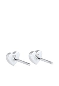 Silberne herzförmige Ohrstecker mit polierter Oberfläche, auf der Vorderseite mit einer "925"-Kennzeichnung für die Echtheit von Sterlingsilber.