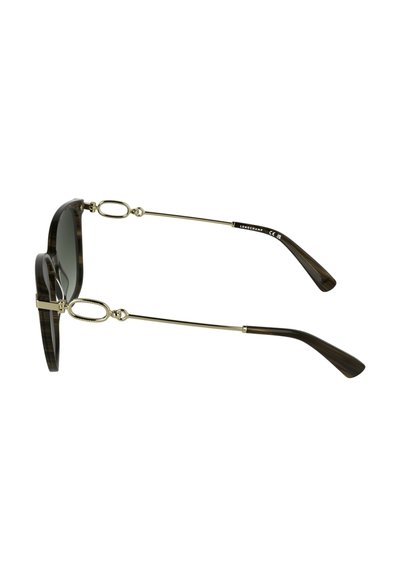 Lunettes de soleil écaille de tortue marron avec des verres ronds, des accents métalliques dorés et des branches fines. Dotées d'un détail ovale près des tempes pour un style supplémentaire.