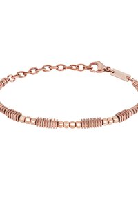 Armbandet i roséguld har växelvis platta och rundade metalldelar, utrustat med en kedjelänkdesign och ett ploppklämma-stängningssystem.