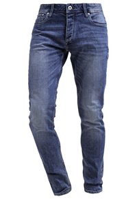 Blå denimjeans med rak passform, femfickdesig, subtil tvättdetaljering och en klassisk knappstängning i midjan.