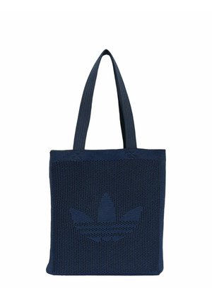 Bolsa tote de punto azul marino con dos asas y un logo texturizado de Adidas trefoil centrado en el frente.