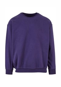 Hanorac violet realizat dintr-un material moale, cu guler rotund și mâneci lungi cu manșete și tiv din material elastic. Design simplu, fără accesorii.