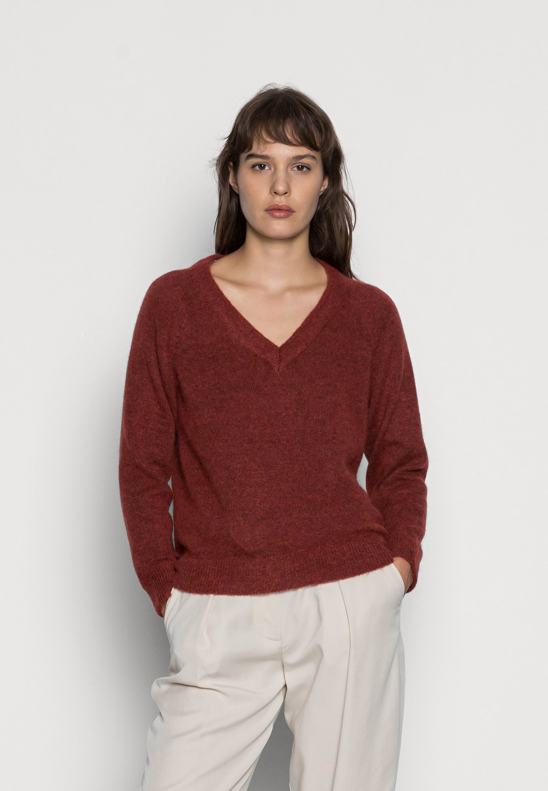 Selected Femme SLFLULU V NECK - Trui - chili oil/rood - Zalando.nl
