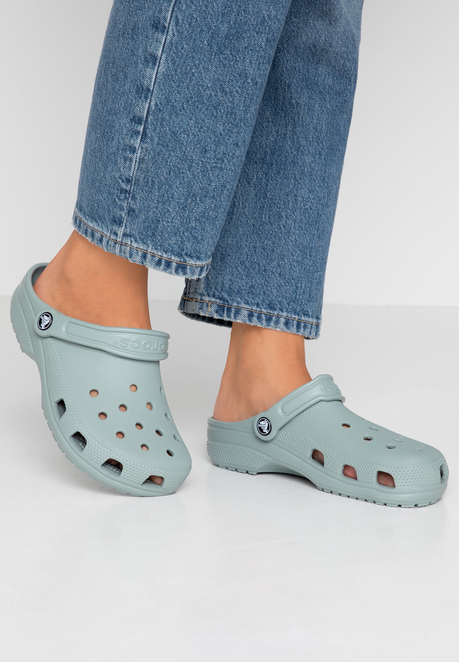 dusty green crocs