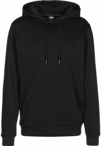 Czarna bluza z kapturem wykonana z miękkiego, teksturowanego materiału. Posiada przednią kieszeń typu kangur, kaptur z sznurkiem oraz ściągacze przy rękawach i u dołu.