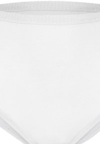 Weißer Baumwollslip mit glatter Textur, elastischem Bund und minimalistischem Design. Merkmale sind gestickte Kanten und keine sichtbaren Muster.