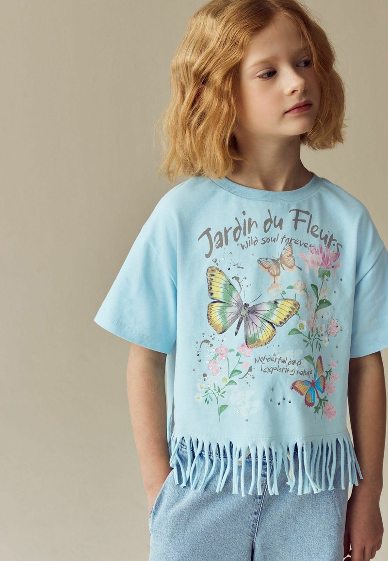 Next SEQUIN FRINGE - Printtipaita - blue