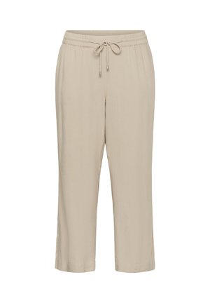Pantalon beige à coupe ample avec taille élastique et cordon de serrage, jambes droites, en tissu léger.