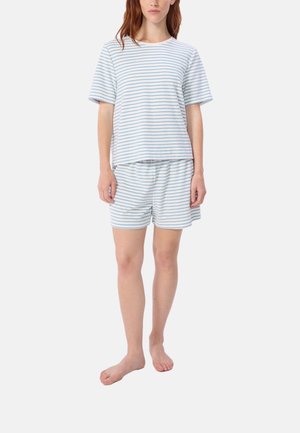Gestreepte katoenen loungewear set met een top met korte mouwen en shorts in lichtblauw en wit. Ontspannen pasvorm en zachte textuur.