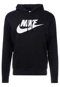 Sudadera negra de Nike con un logo blanco, tejido suave, capucha con cordón ajustable, bolsillo tipo canguro en la parte delantera y puños y dobladillo acanalados.