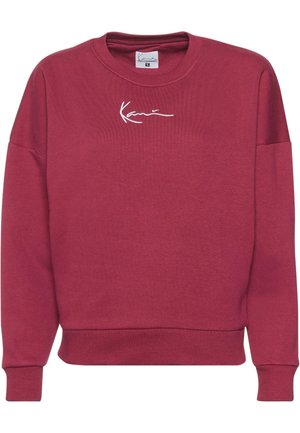 Bordeaux sweatshirt lavet af blødt stof, med en afslappet pasform, ribstrikkede manchetter og kant, samt hvidt broderet logo på forsiden.