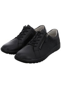 Chaussures en cuir noir avec une finition texturée, dotées d'un laçage et d'une fermeture éclair latérale. Doublure intérieure douce, semelle extérieure en caoutchouc flexible.
