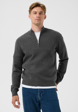 Kaffe, KEWYATT REGULAR 1/2-ZIPPER KNIT PULLOVER - Jumper - dark grey melange