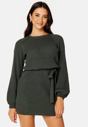 ROUND NECK RIB KNITTED SHORT DREESS - Gebreide jurk - dark green