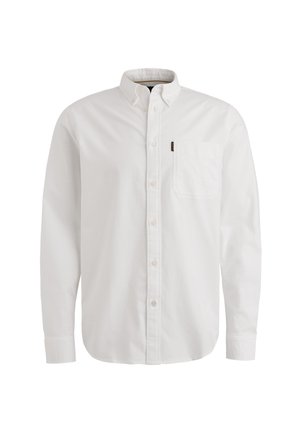 Witte button-up shirt van katoen, met een klassieke kraag, lange mouwen en een zak op de linkerborst. Zachte textuur.
