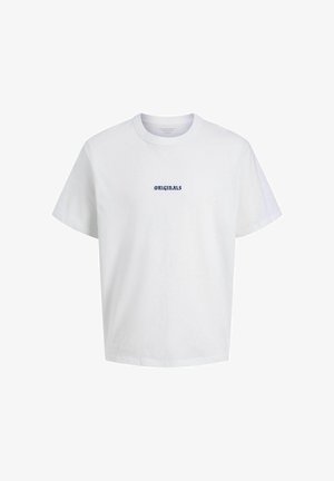 Witte t-shirt met korte mouwen, gemaakt van katoen, met op de voorkant geborduurde marineblauwe tekst "ORIGINALS". Ronde halslijn, relaxed fit.