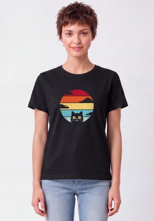 watapparel, RETRO SUNSET CAT - T-shirt print - black