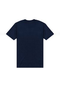 Námořnická modrá tričko s krátkým rukávem vyrobené z bavlny, s klasickým kulatým výstřihem a hladkou strukturou bez viditelných vzorů nebo dekorativních prvků.