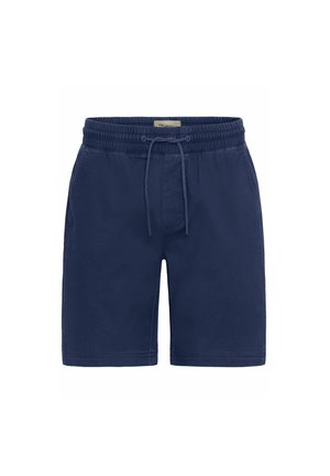 Mørkeblå shorts med elastisk talje og snøre, med sidelommer og et glat, let bomuldsstof.