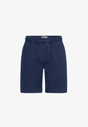 Mørkeblå shorts med elastisk liv og snor, med sidelommer og et glat, let bomuldsstof.