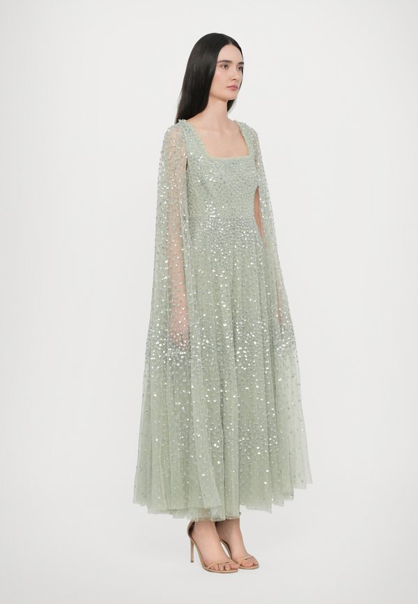 SCATTER DOT CAPE SLEEVE ANKLE GOWN - Occasion wear - laurel lau4