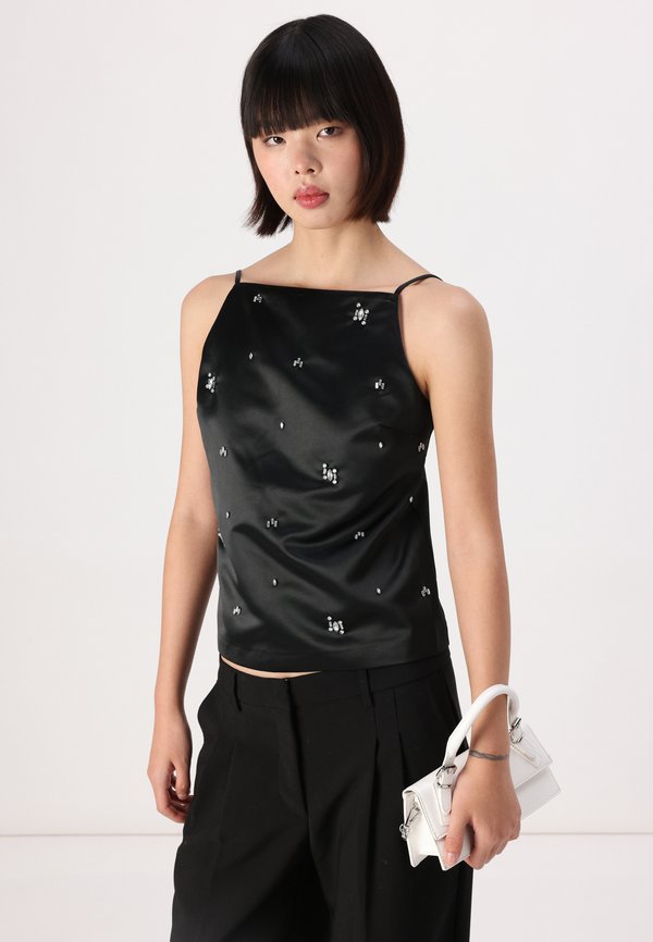 Satin Embellished Open-Back Apron Top - Top2