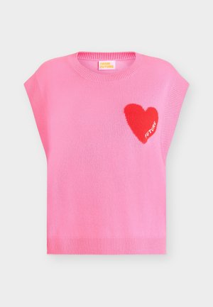 Jersey de punto rosa sin mangas con corazón rojo y texto "FUTURE" en el pecho, cuello redondo y dobladillo y puños acanalados.