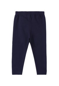 Leggings blu navy con texture liscia, vita elastica e design affusolato, adatti per un abbigliamento casual. Nessun motivo o dettaglio aggiuntivo.