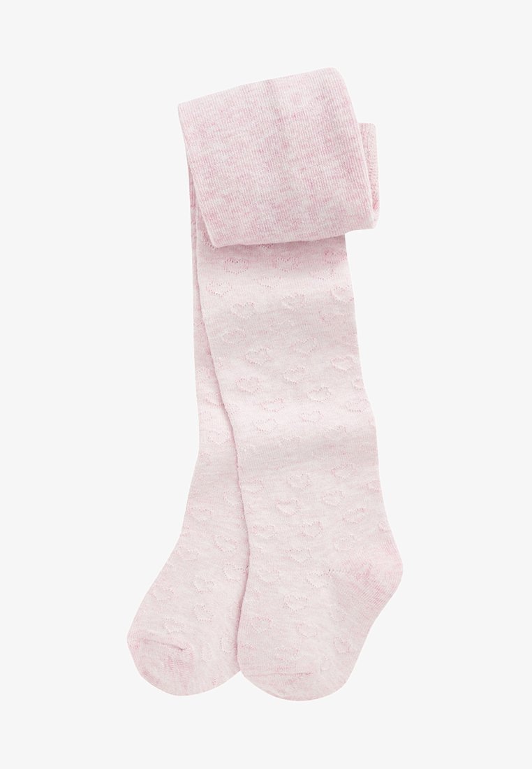 Collant rosa chiaro con un motivo testurizzato di piccoli cuori, realizzati in un materiale morbido e elasticizzato, con una banda piegata in cima.