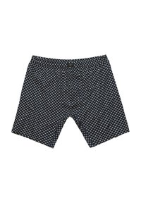 Pantaloni corti blu realizzati in tessuto con un motivo a rombi bianchi, dalla linea dritta e con una vita elasticizzata. Etichetta con logo sul davanti.