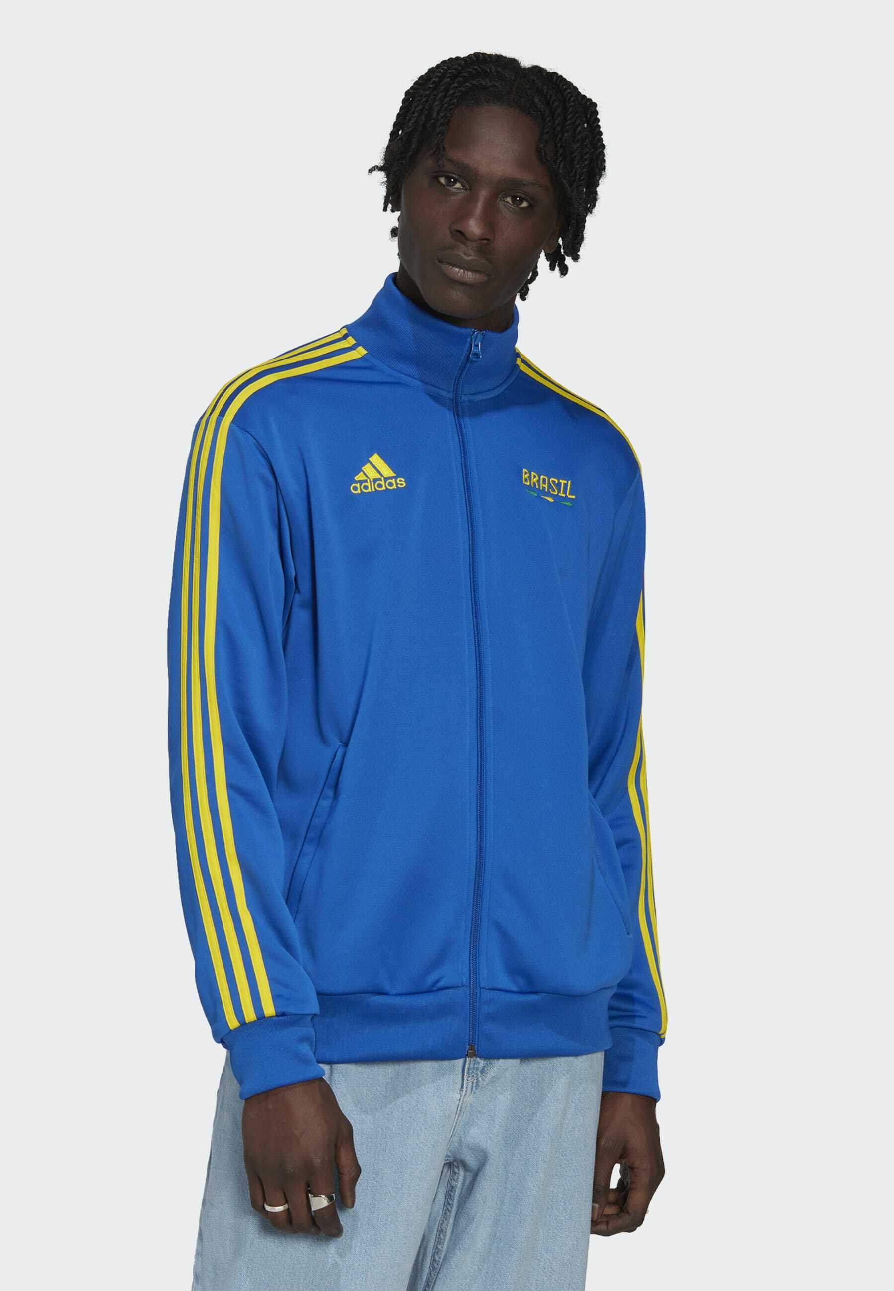 blue and yellow adidas jacket