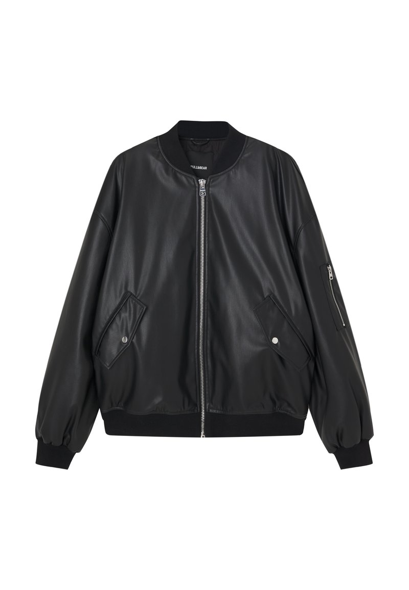 PULL&BEAR Imitatieleren jas zwart PULL&BEAR Imitatieleren jas zwart