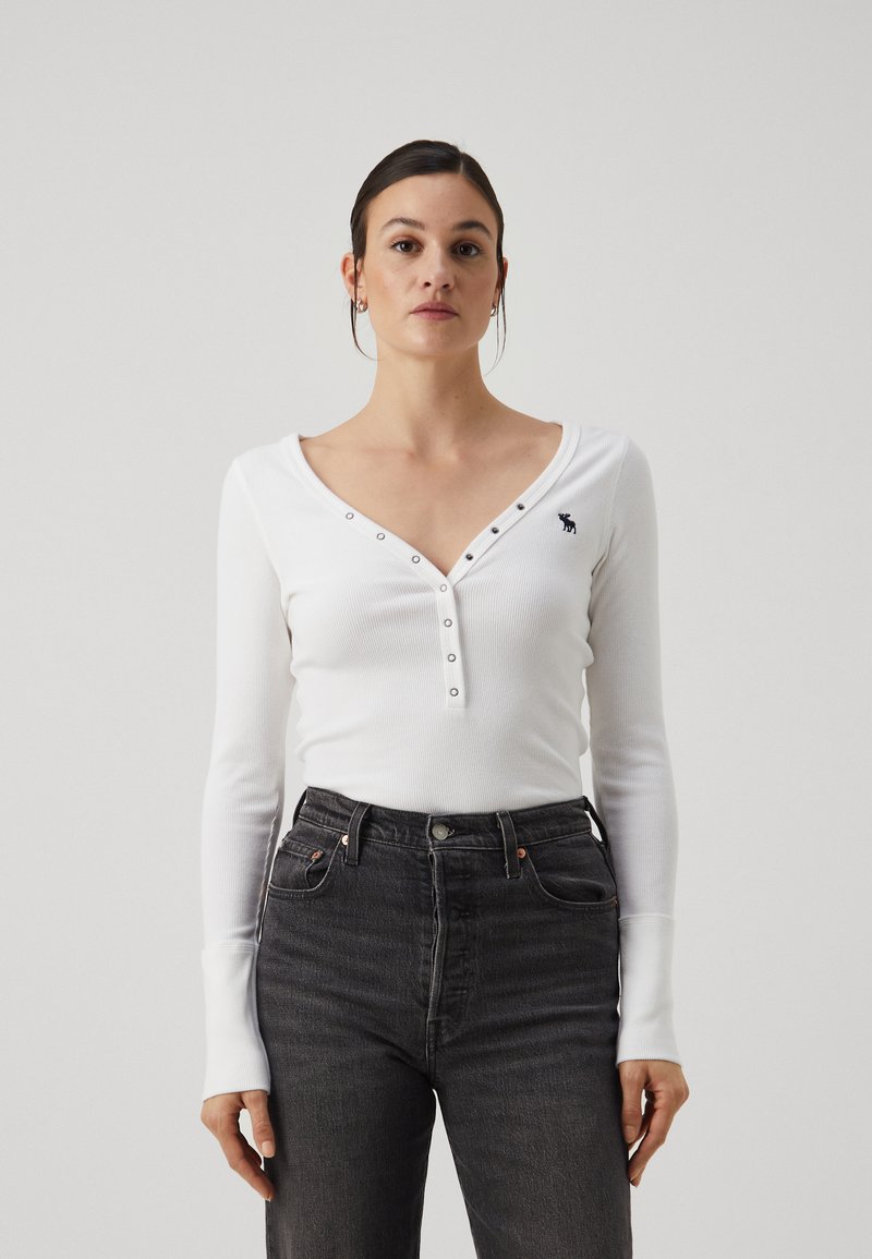 Abercrombie & Fitch LONG SLEEVE ICON HENLEY - Top s dlouhým rukávem - white
