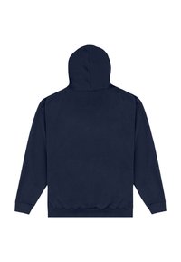 Felpa con cappuccio blu navy, realizzata in misto cotone, con cappuccio regolabile, maniche lunghe e polsini e orlo a coste. Senza grafiche o motivi.