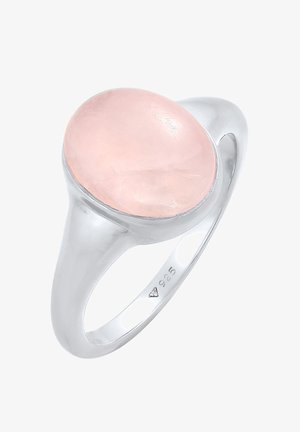 Hõbedast sõrmus, millel on sile, ovaalne helesinine kivi läikiva viimistlusega ning minimalistlik bändi disain.