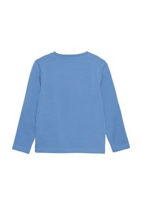 Langarmshirt van effen lichtblauwe katoen, met een ronde halslijn en rechte zoom. Soepele textuur zonder zichtbare patronen of accenten.