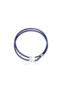 Braccialetto in corda blu navy con due fili, dotato di una chiusura in argento lucido e un'accento astratto in argento al centro.