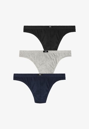 Gray cotton briefs with a low-rise cut and a smooth texture. Features a black tag with "H.L.S." on the waistband, minimalistic design.